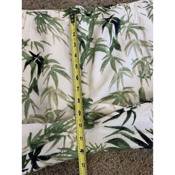 JJILL Pants Green Cream Linen Blend Wide Leg Capri Crop Tropical Vacation MEDIUM - Picture 9 of 11